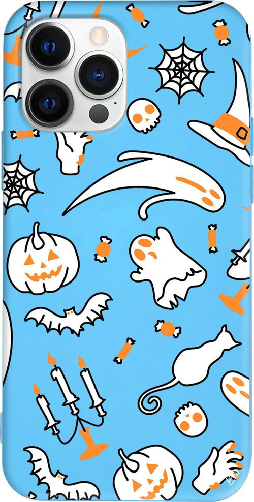 iPhone 15 Pro Uyumlu Mavi Renkli Silikon Cadılar Bayramı It's Halloween Telefon Kılıfı