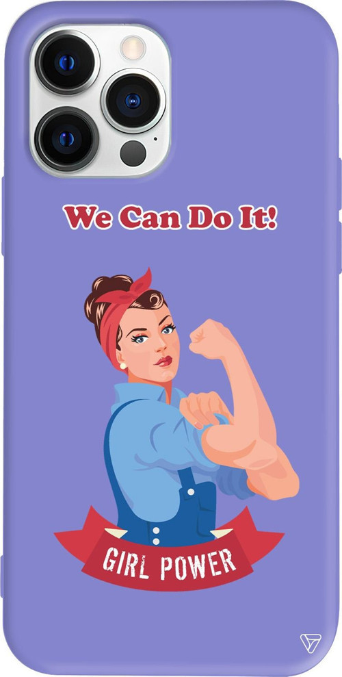 iPhone 15 Pro Uyumlu Lila Renkli Silikon We Can Do It! Telefon Kılıfı
