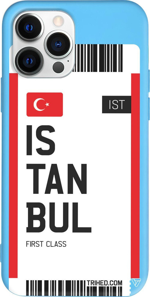 iPhone 15 Pro Uyumlu Mavi Renkli Silikon İstanbul Bileti Telefon Kılıfı
