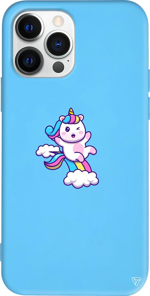 iPhone 15 Pro Uyumlu Mavi Renkli Silikon Colorful Unicorn Telefon Kılıfı