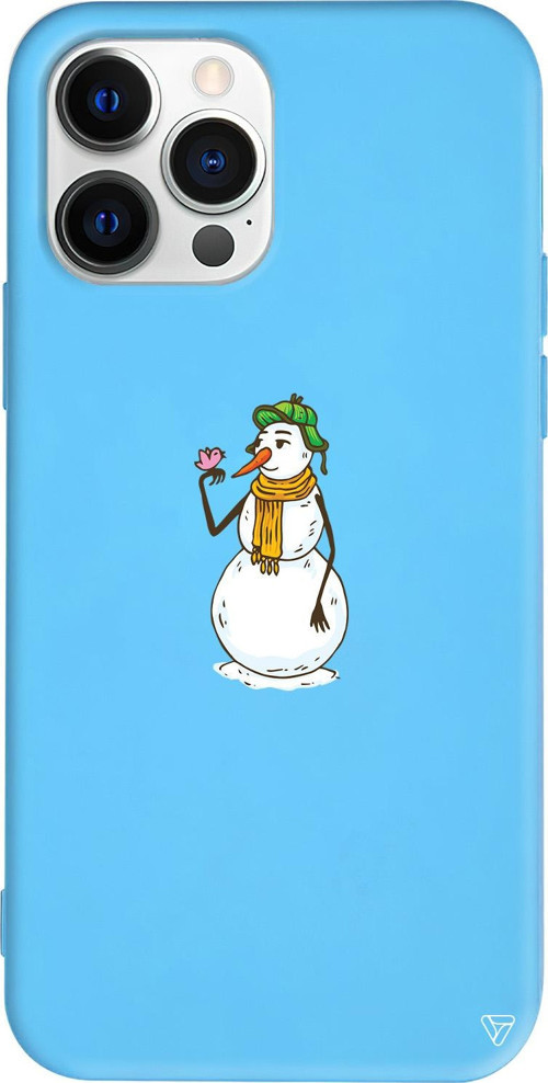 iPhone 15 Pro Uyumlu Mavi Renkli Silikon Snowman With Bird Telefon Kılıfı