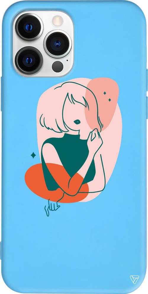 iPhone 15 Pro Uyumlu Mavi Renkli Silikon Cute Girl Telefon Kılıfı
