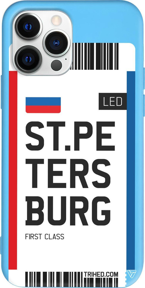 iPhone 15 Pro Uyumlu Mavi Renkli Silikon ST. Petersburg Bileti Telefon Kılıfı