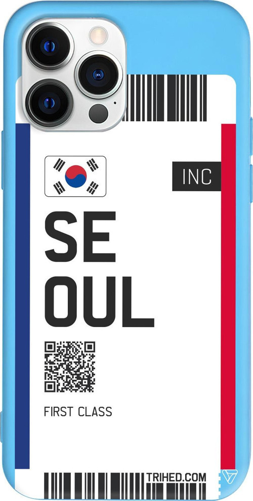 iPhone 15 Pro Uyumlu Mavi Renkli Silikon Seoul Bileti Telefon Kılıfı