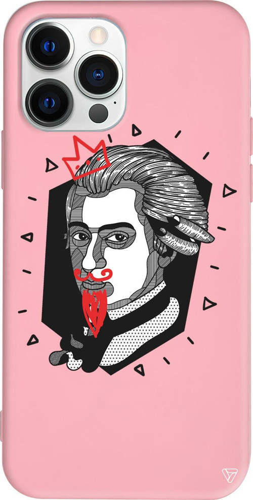 iPhone 15 Pro Uyumlu Pembe Renkli Silikon Amadeus Mozart Telefon Kılıfı