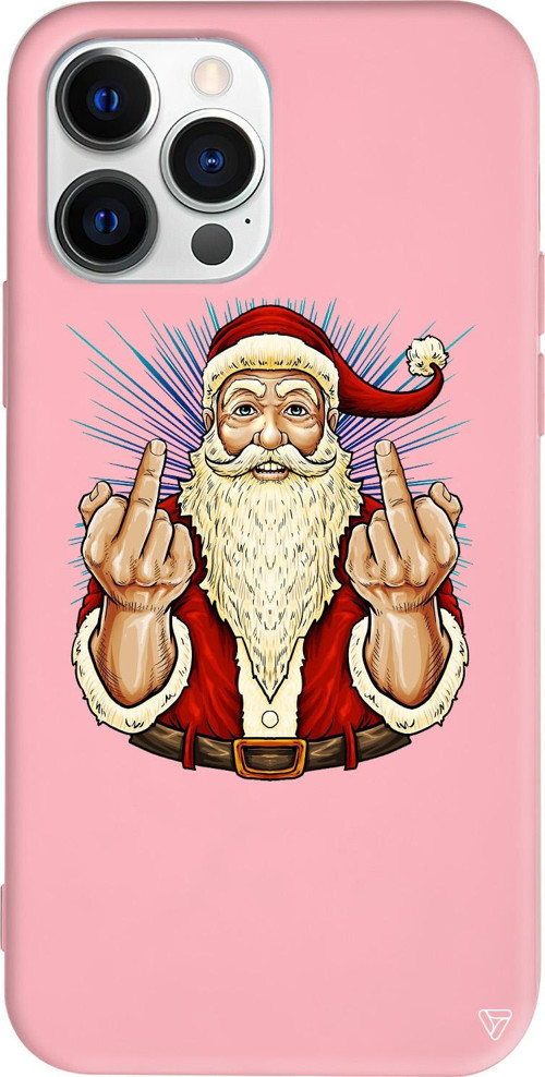 iPhone 15 Pro Uyumlu Pembe Renkli Silikon Naughty Santa Telefon Kılıfı
