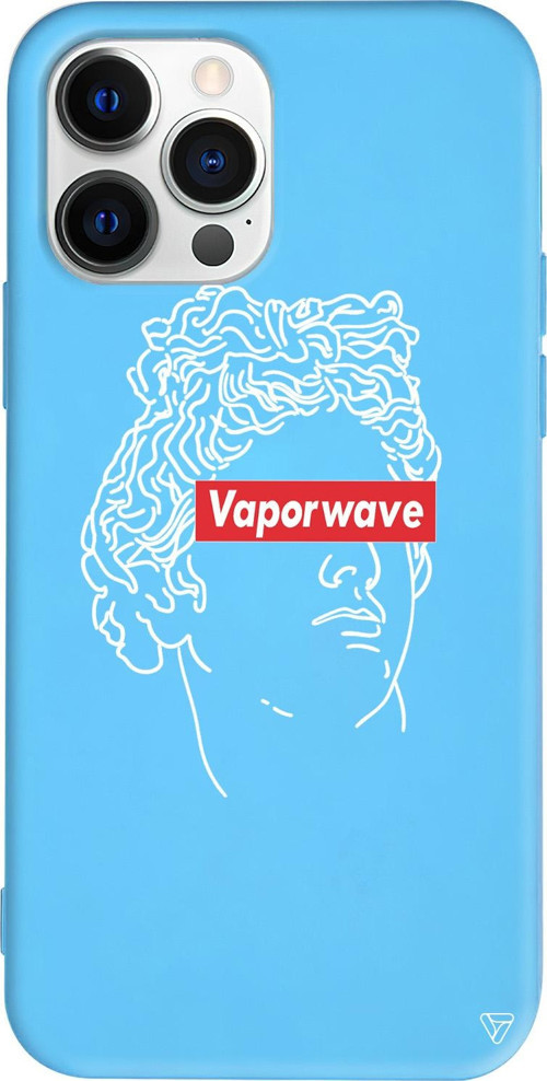 iPhone 15 Pro Uyumlu Mavi Renkli Silikon Vaporwave Telefon Kılıfı