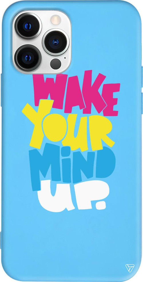 iPhone 15 Pro Uyumlu Mavi Renkli Silikon Wake Your Mind Up Telefon Kılıfı