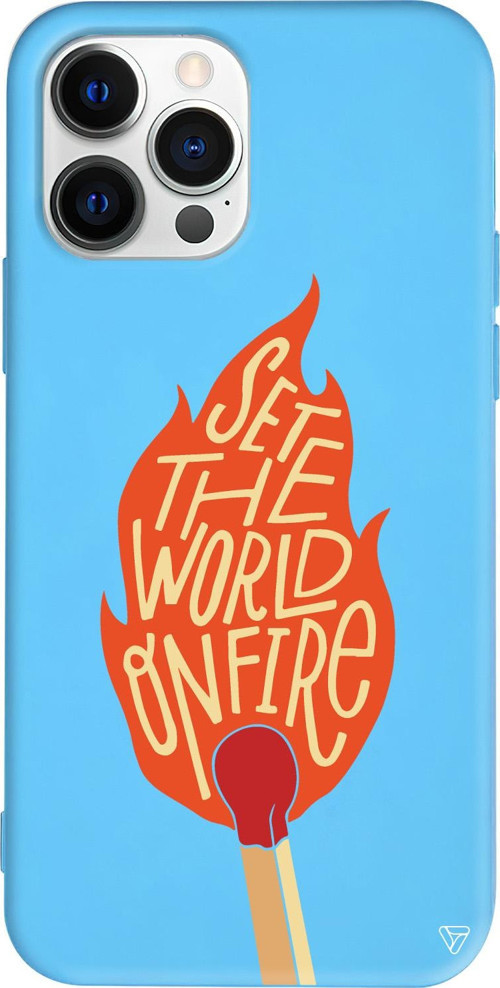 iPhone 15 Pro Uyumlu Mavi Renkli Silikon World on Fire Telefon Kılıfı