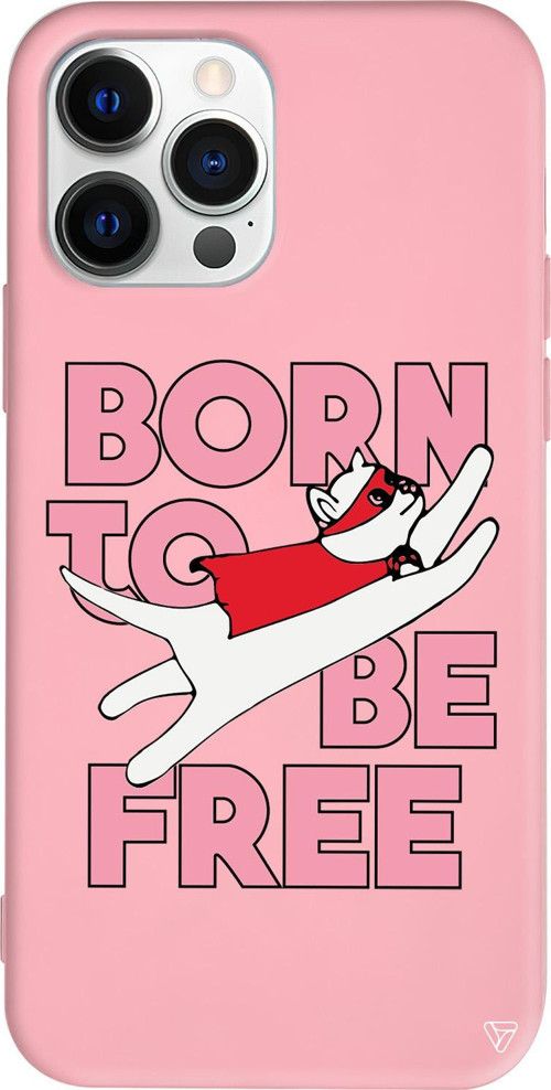 iPhone 15 Pro Uyumlu Pembe Renkli Silikon Born to be Free Telefon Kılıfı
