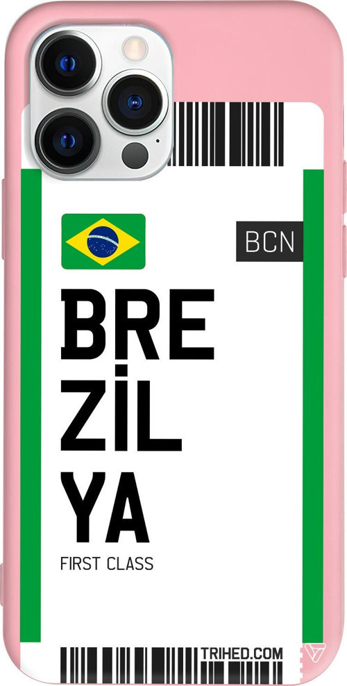 iPhone 15 Pro Uyumlu Pembe Renkli Silikon Brezilya Bileti Telefon Kılıfı