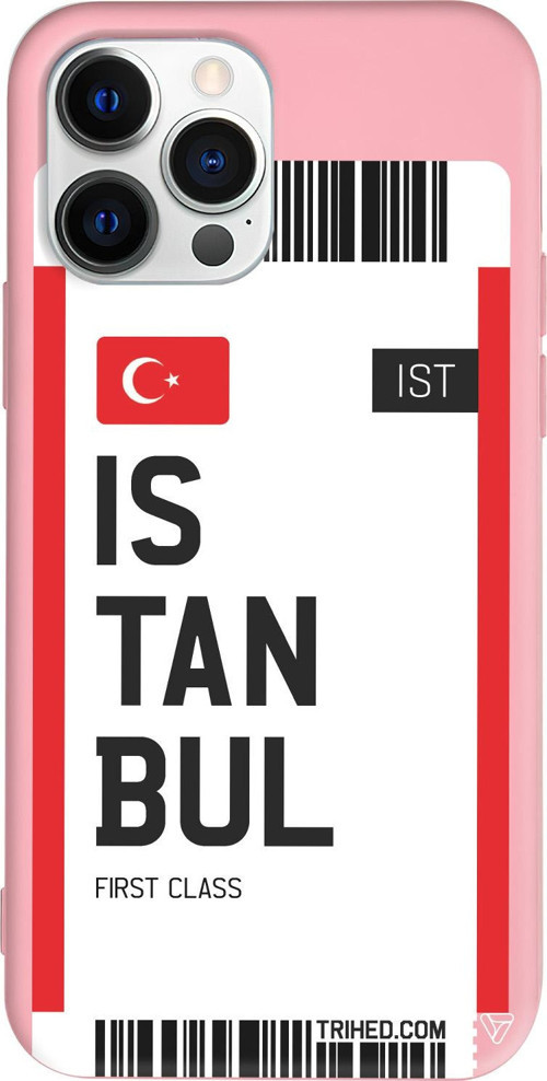 iPhone 15 Pro Uyumlu Pembe Renkli Silikon İstanbul Bileti Telefon Kılıfı
