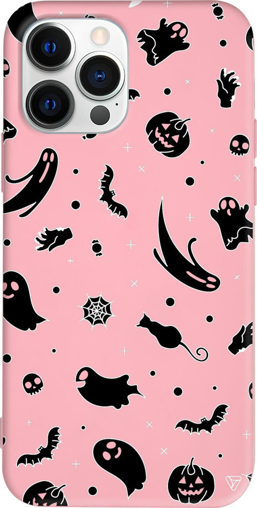 iPhone 15 Pro Uyumlu Pembe Renkli Silikon Cadılar Bayramı Halloween Black Telefon Kılıfı