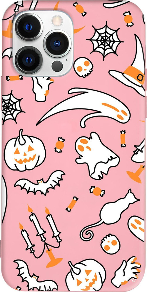 iPhone 15 Pro Uyumlu Pembe Renkli Silikon Cadılar Bayramı It's Halloween Telefon Kılıfı