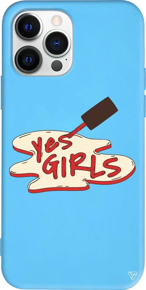 iPhone 15 Pro Uyumlu Mavi Renkli Silikon Yes Girls Telefon Kılıfı