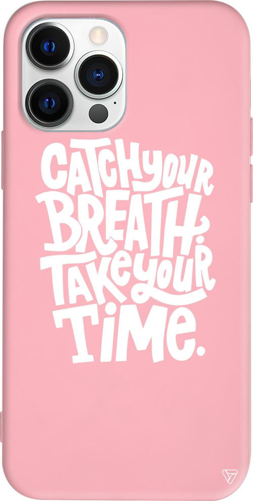 iPhone 15 Pro Uyumlu Pembe Renkli Silikon Catch Your Breath Telefon Kılıfı