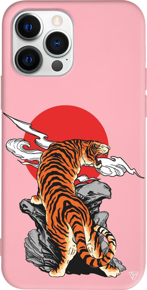iPhone 15 Pro Uyumlu Pembe Renkli Silikon Kükreyen Leopar Telefon Kılıfı