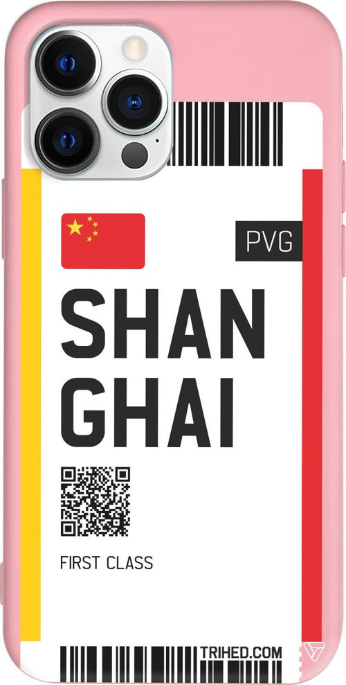 iPhone 15 Pro Uyumlu Pembe Renkli Silikon Shanghai Bileti Telefon Kılıfı
