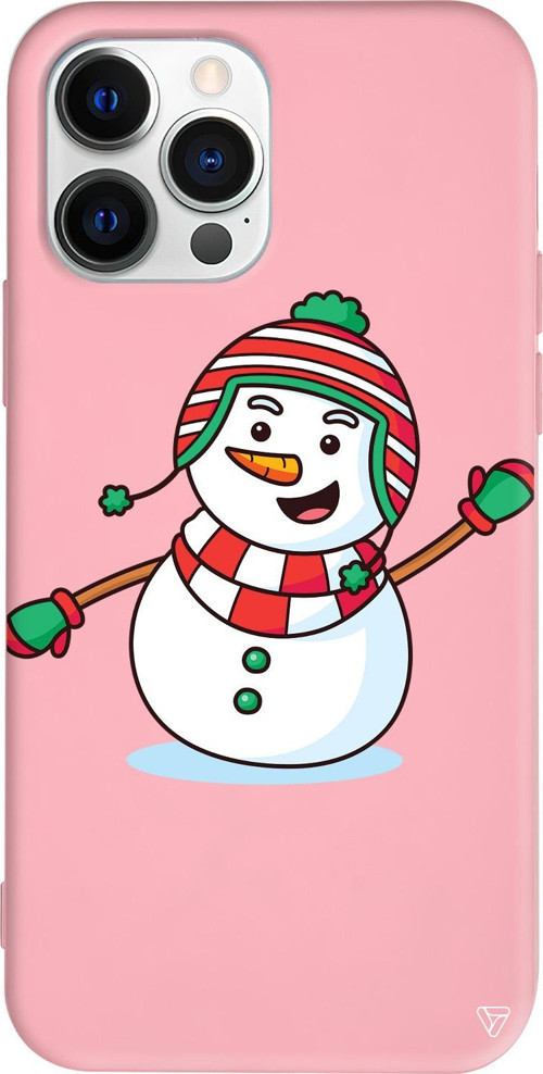iPhone 15 Pro Uyumlu Pembe Renkli Silikon Snowman 2 Telefon Kılıfı