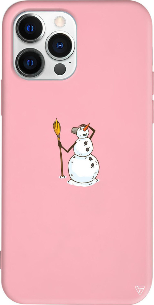 iPhone 15 Pro Uyumlu Pembe Renkli Silikon Snowman Looking Around Uyumlu Telefon Kılıfı