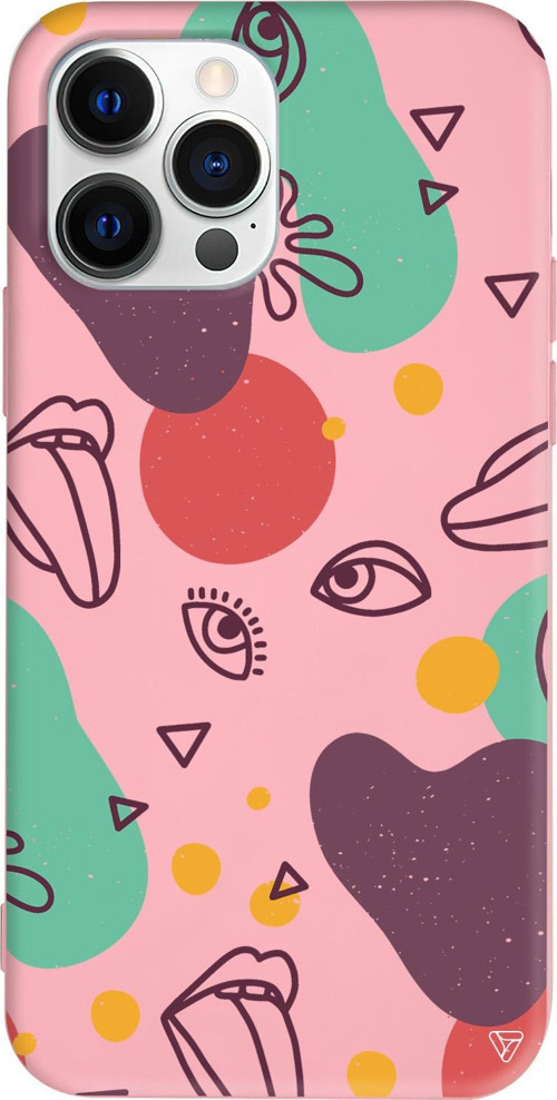 iPhone 15 Pro Uyumlu Pembe Renkli Silikon Mor Soyut Abstract Koleksiyonu Telefon Kılıfı