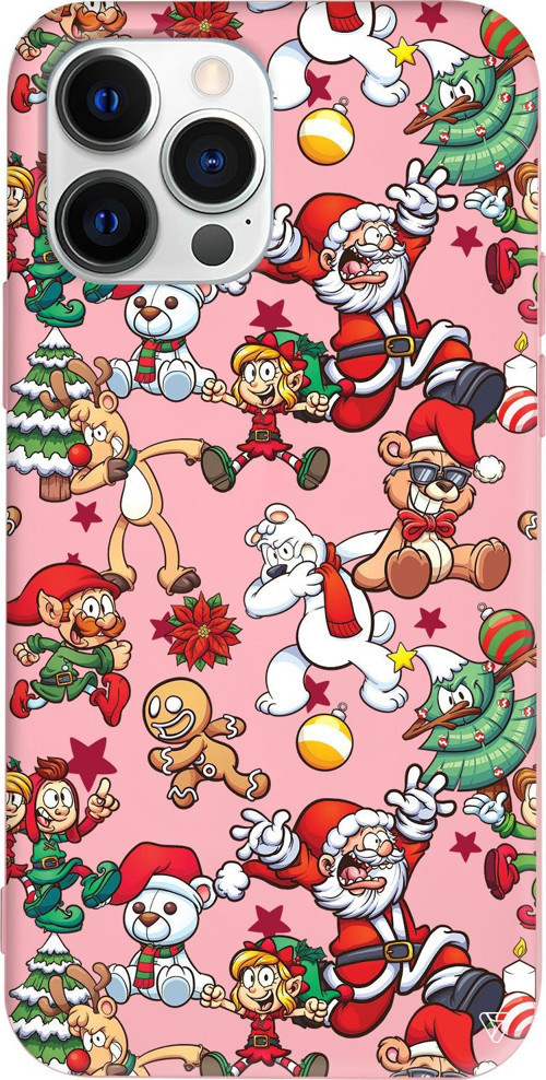 iPhone 15 Pro Uyumlu Pembe Renkli Silikon Xmas Monsters Telefon Kılıfı