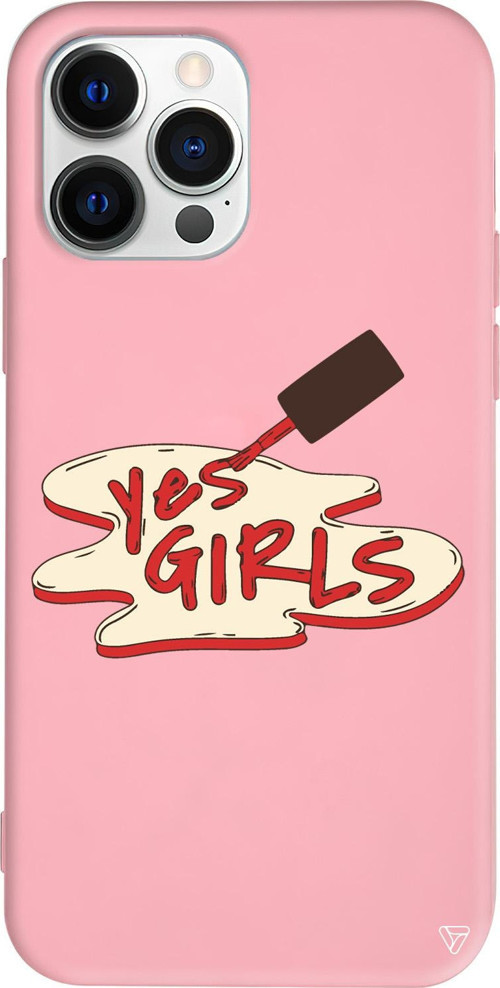 iPhone 15 Pro Uyumlu Pembe Renkli Silikon Yes Girls Telefon Kılıfı