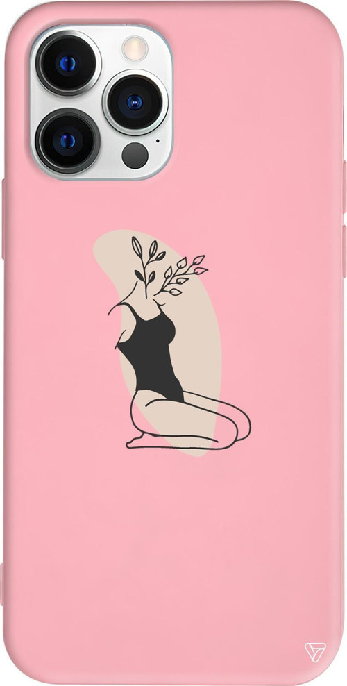 iPhone 15 Pro Uyumlu Pembe Renkli Silikon Flower Girl Sitting Telefon Kılıfı
