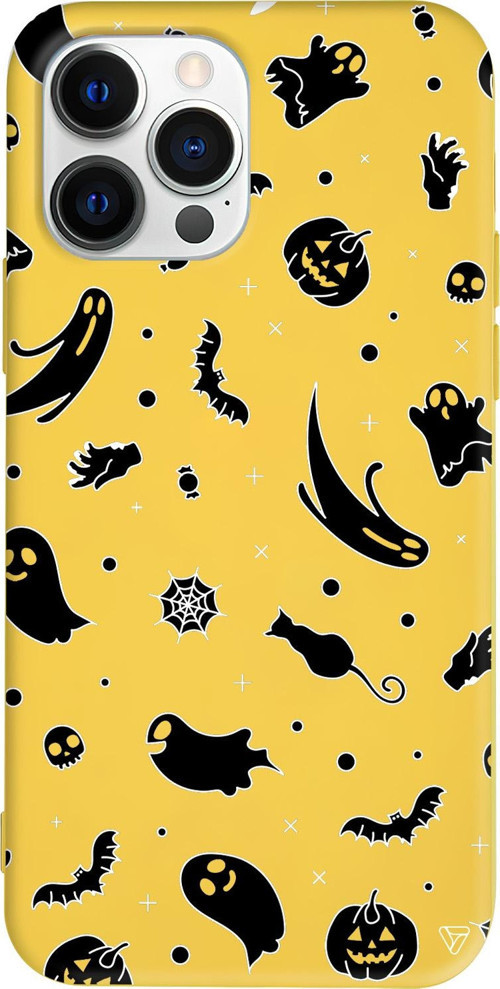 iPhone 15 Pro Uyumlu Sarı Renkli Silikon Cadılar Bayramı Halloween Black Telefon Kılıfı