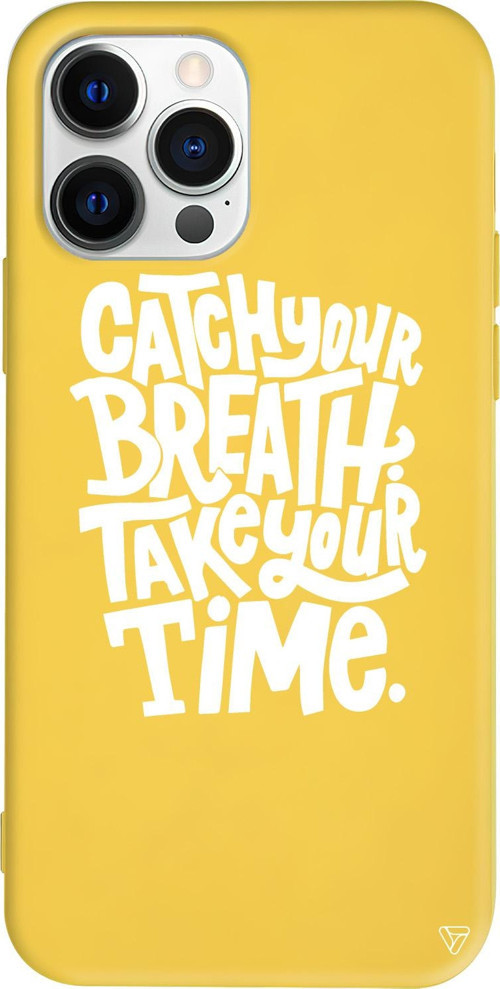 iPhone 15 Pro Uyumlu Sarı Renkli Silikon Catch Your Breath Telefon Kılıfı