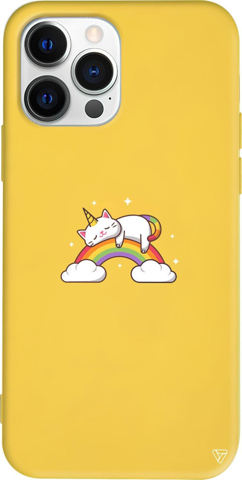 iPhone 15 Pro Uyumlu Sarı Renkli Silikon Caticorn 2  Telefon Kılıfı