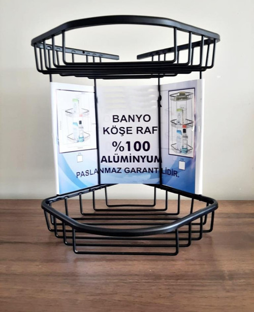Aüminyum İki Gözlü Banyo Köşelik Şampuanlaık Ömür Boyu Paslanmaz Siyah-OSCR