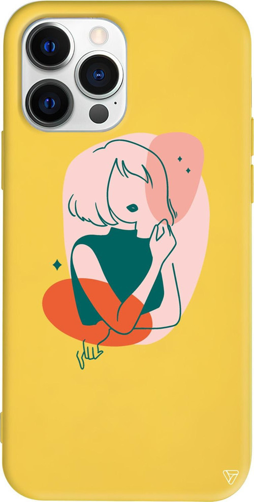 iPhone 15 Pro Uyumlu Sarı Renkli Silikon Cute Girl Telefon Kılıfı