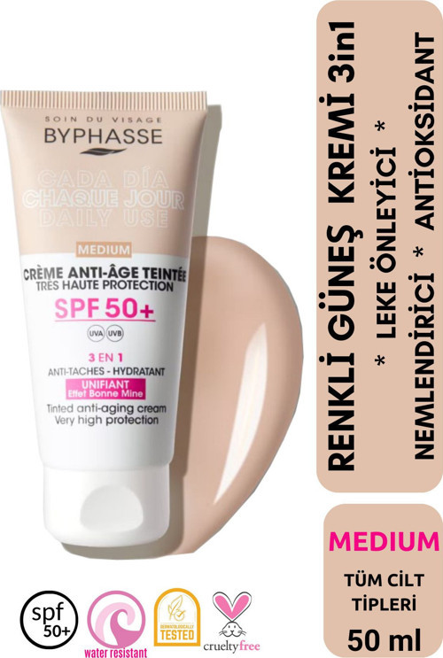 Anti-Aging Renkli Sıvı Güneş Kremi Medium Renk- Yeni Nesil Güneş Filtreli Hibrit Formül 50ml