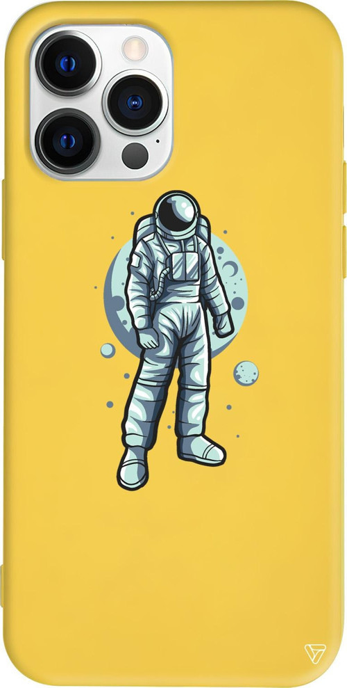 iPhone 15 Pro Uyumlu Sarı Renkli Silikon Astronot Telefon Kılıfı