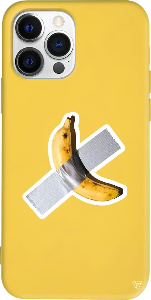 iPhone 15 Pro Uyumlu Sarı Renkli Silikon Duvara Bantlanmış Muz Telefon Kılıfı
