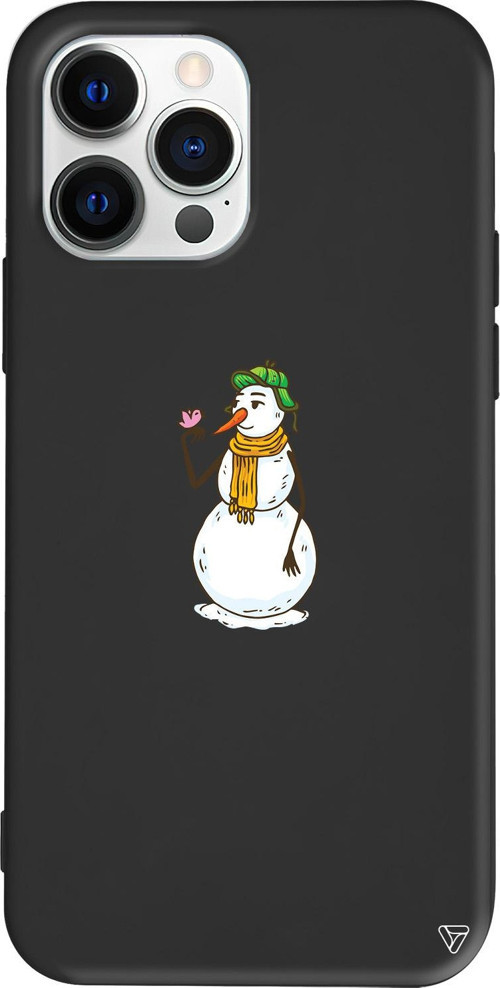 iPhone 15 Pro Uyumlu Siyah Renkli Silikon Snowman With Bird Telefon Kılıfı