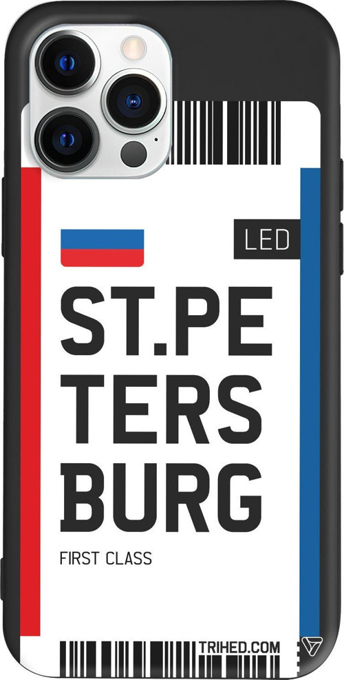 iPhone 15 Pro Uyumlu Siyah Renkli Silikon ST. Petersburg Bileti Telefon Kılıfı