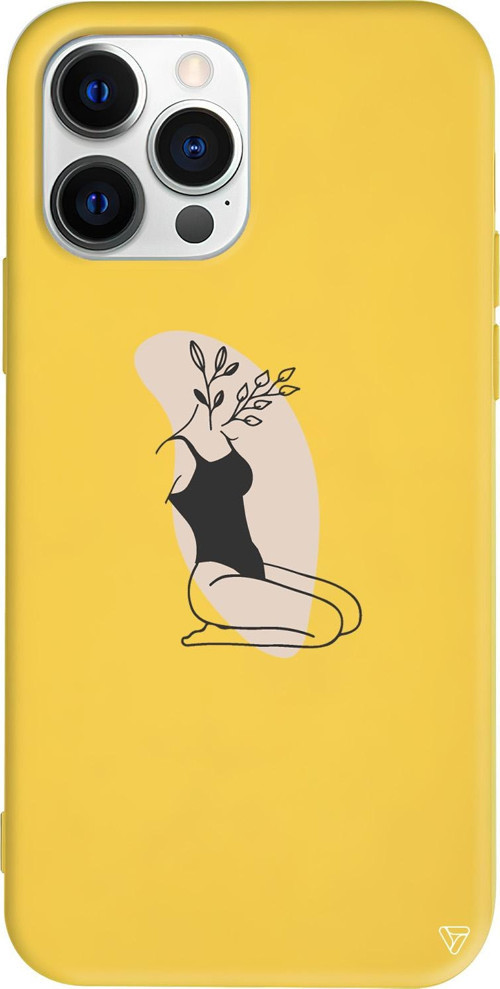 iPhone 15 Pro Uyumlu Sarı Renkli Silikon Flower Girl Sitting Telefon Kılıfı