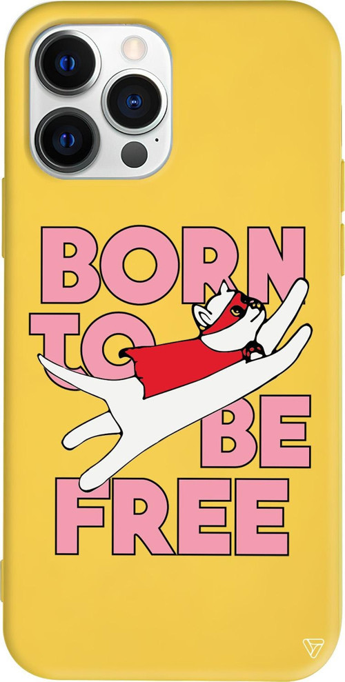 iPhone 15 Pro Uyumlu Sarı Renkli Silikon Born to be Free Telefon Kılıfı