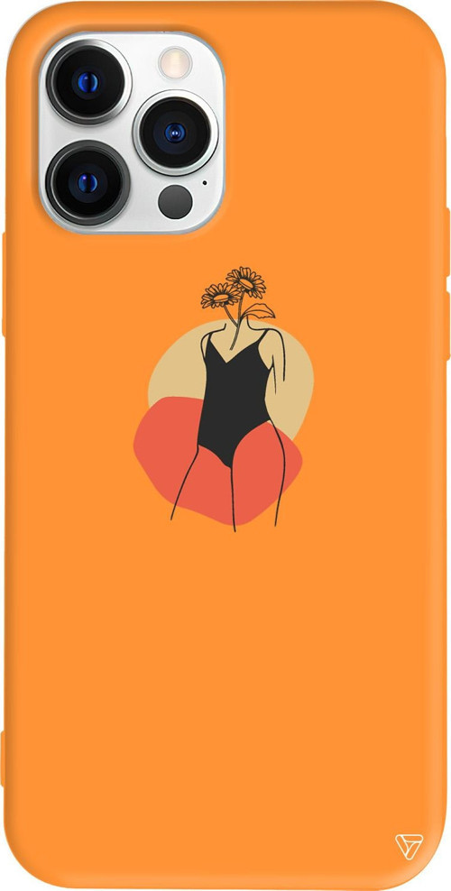 iPhone 15 Pro Uyumlu Turuncu Renkli Silikon Flower Girl Standing Telefon Kılıfı