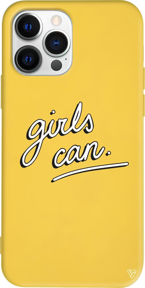 iPhone 15 Pro Uyumlu Sarı Renkli Silikon Girls Can! Telefon Kılıfı