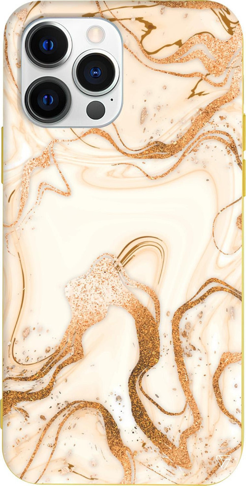 iPhone 15 Pro Uyumlu Sarı Renkli Silikon Gold Marble Telefon Kılıfı