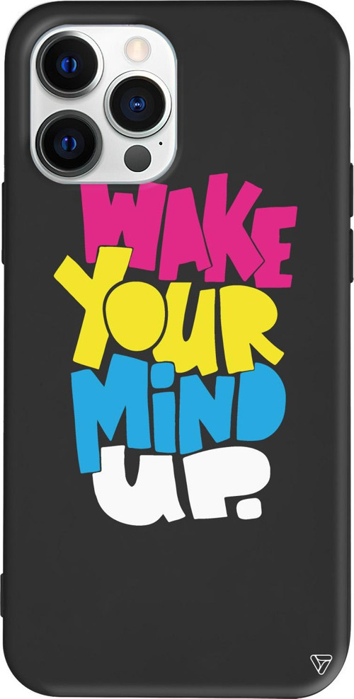 iPhone 15 Pro Uyumlu Siyah Renkli Silikon Wake Your Mind Up Telefon Kılıfı