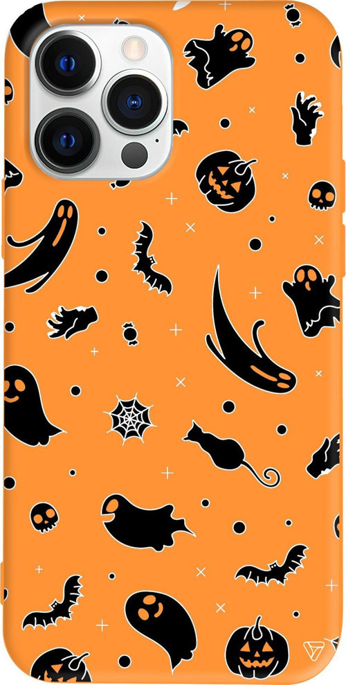 iPhone 15 Pro Uyumlu Turuncu Renkli Silikon Cadılar Bayramı Halloween Black Telefon Kılıfı
