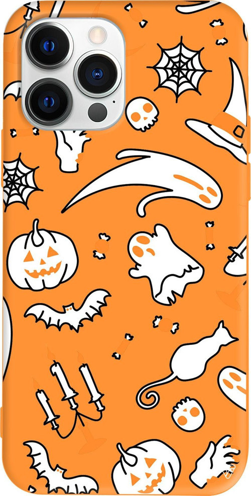 iPhone 15 Pro Uyumlu Turuncu Renkli Silikon Cadılar Bayramı It's Halloween Telefon Kılıfı