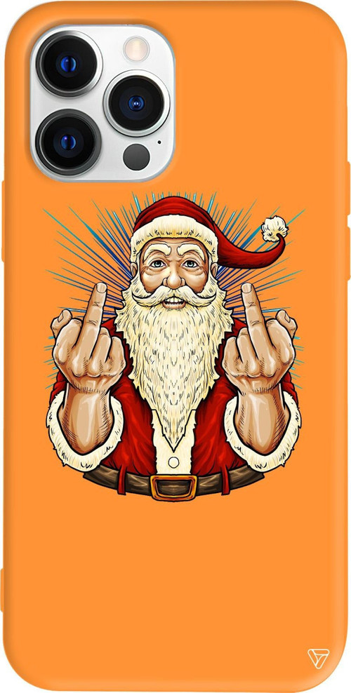 iPhone 15 Pro Uyumlu Turuncu Renkli Silikon Naughty Santa Telefon Kılıfı