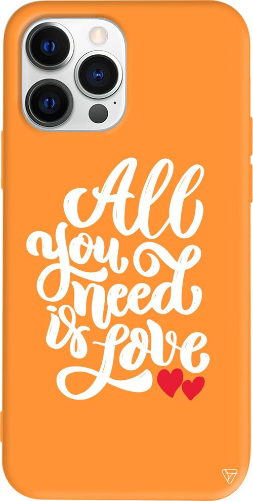 iPhone 15 Pro Uyumlu Turuncu Renkli Silikon Need Love Telefon Kılıfı