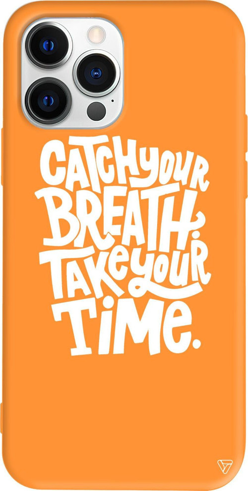 iPhone 15 Pro Uyumlu Turuncu Renkli Silikon Catch Your Breath Telefon Kılıfı