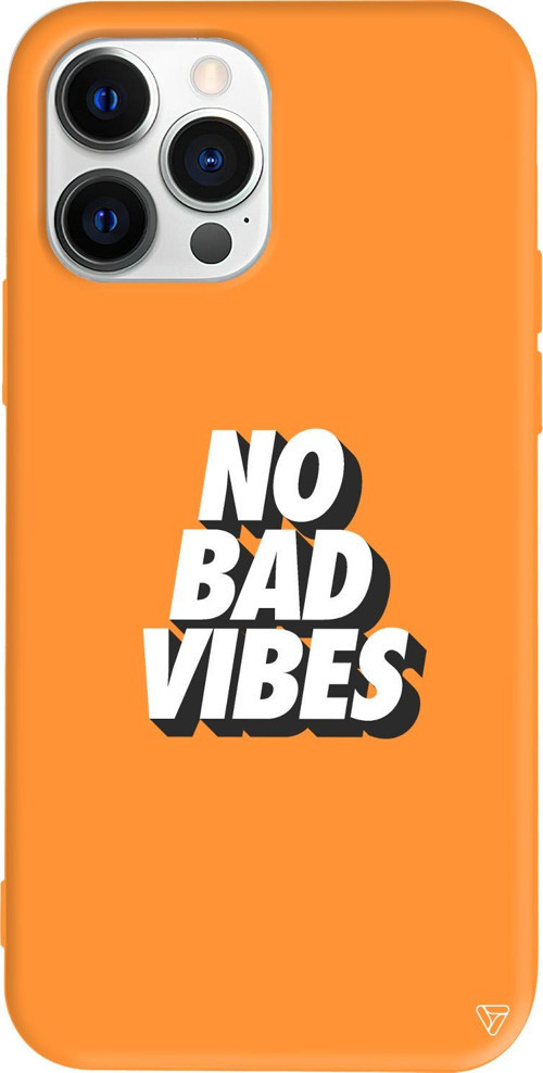 iPhone 15 Pro Uyumlu Turuncu Renkli Silikon No Bad Vibes Telefon Kılıfı